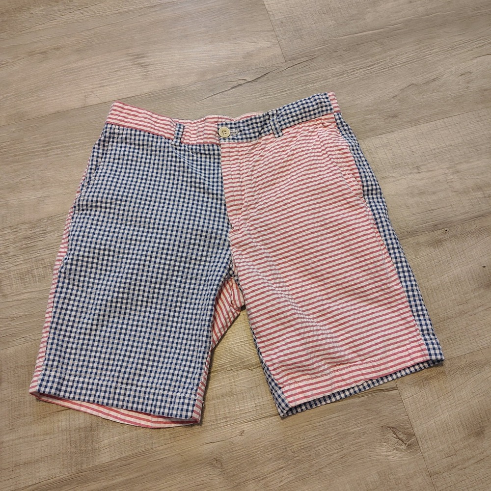 Vineyard Vines Mens Breaker Shorts 30 Mixed Seersucker Gingham Stripe Red Blue